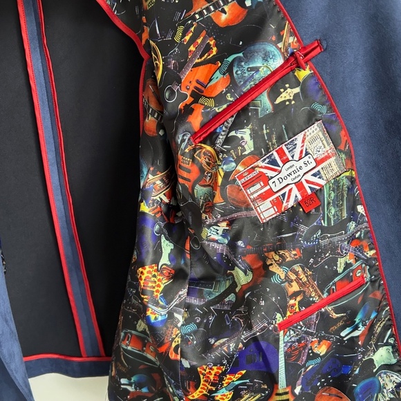 7 Downie Street Blue Men's Blazer with musical pattern lining, XL Size 52R - Picture 4 of 13